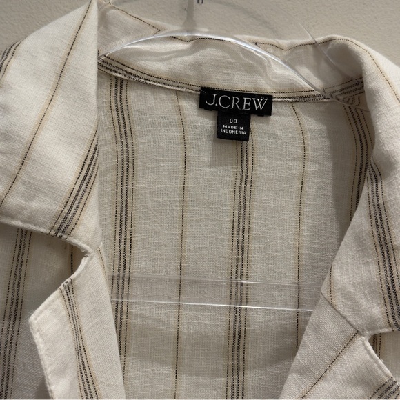 J. Crew Cream Camp-collar Shirt In Stripe Featherweight Linen Blend Size 00 - Picture 4 of 8